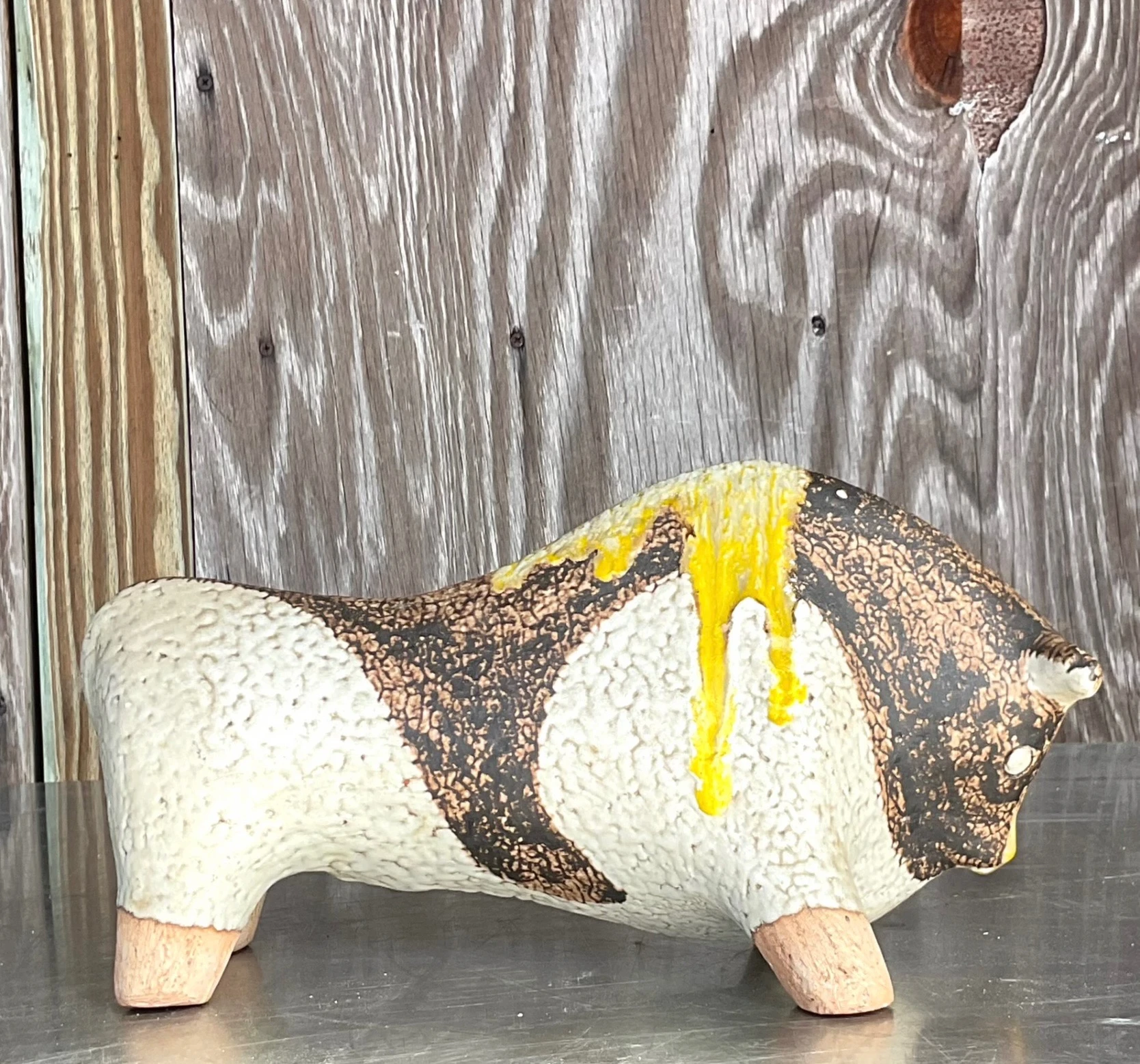 Vintage Mid 20th Century Hand Painted Ceramic Bull - Top view