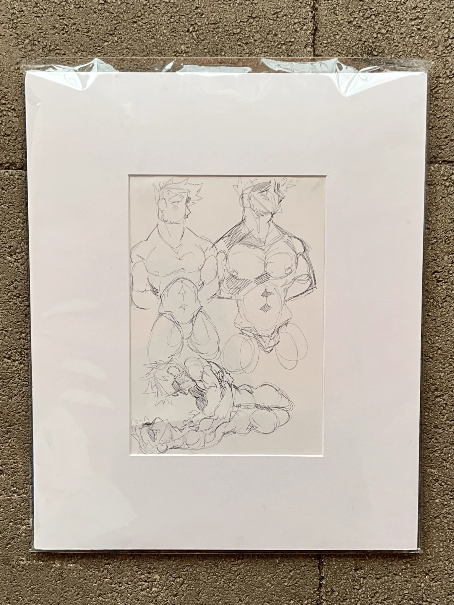 Vintage Boho Sketch of Nude Men - Detail view