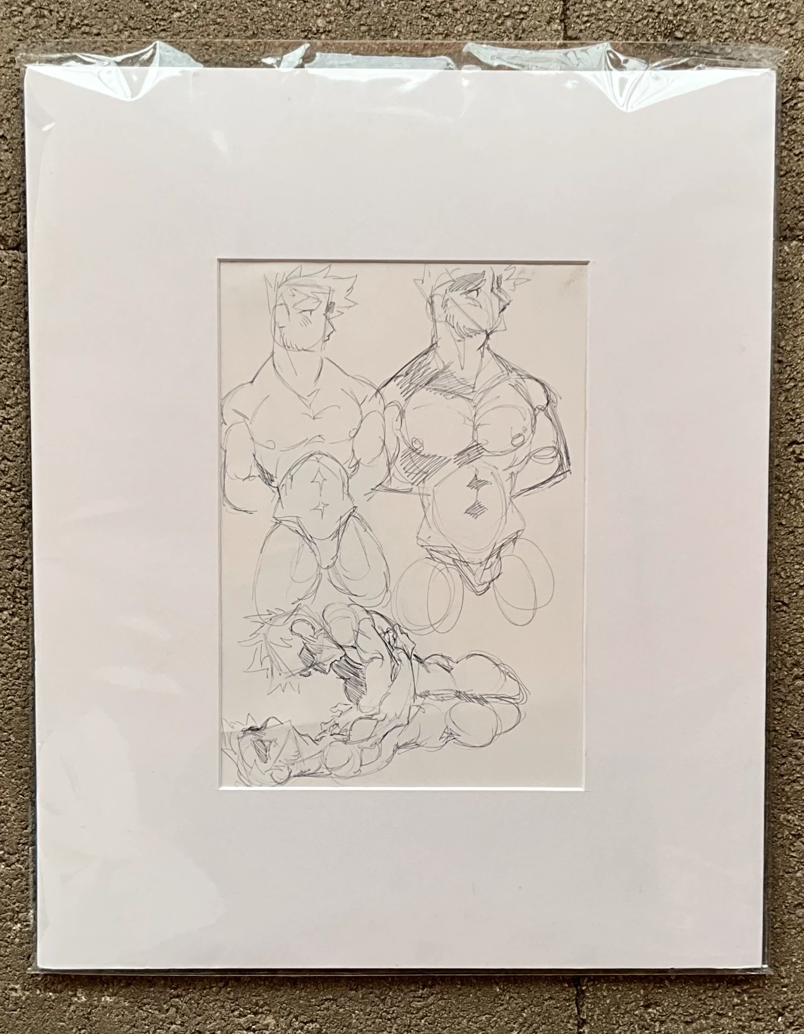 Vintage Boho Sketch of Nude Men - Side view