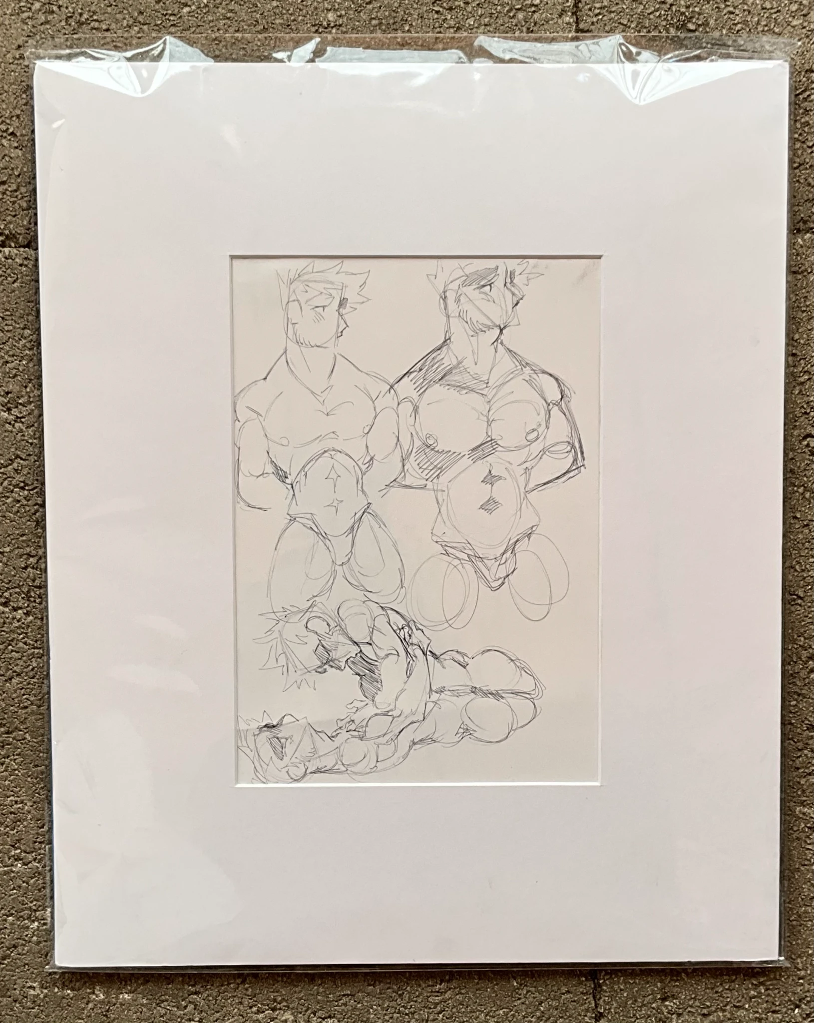 Vintage Boho Sketch of Nude Men - Back view