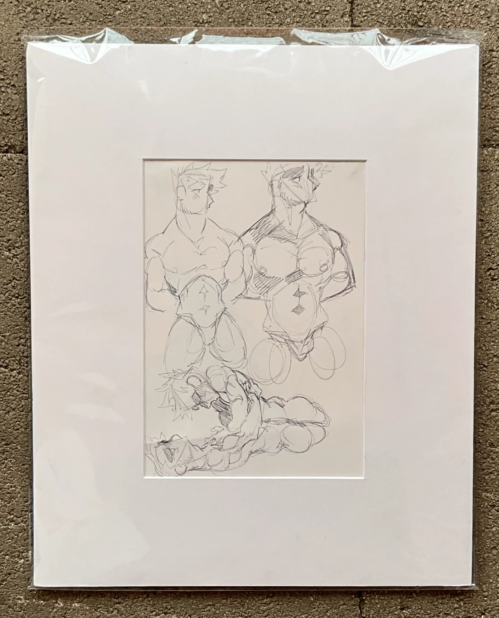 Vintage Boho Sketch of Nude Men - Top view