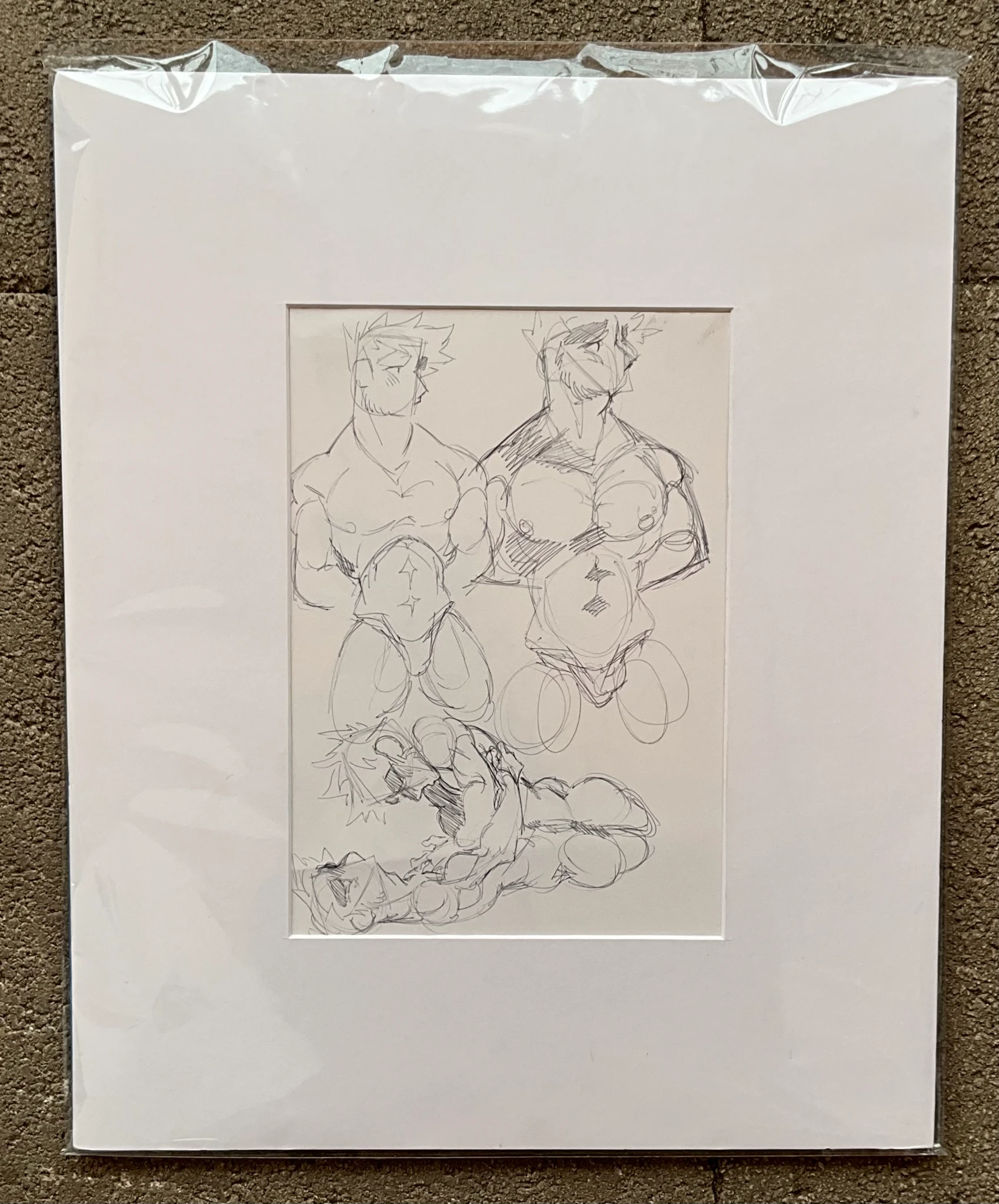 Vintage Boho Sketch of Nude Men - Top view