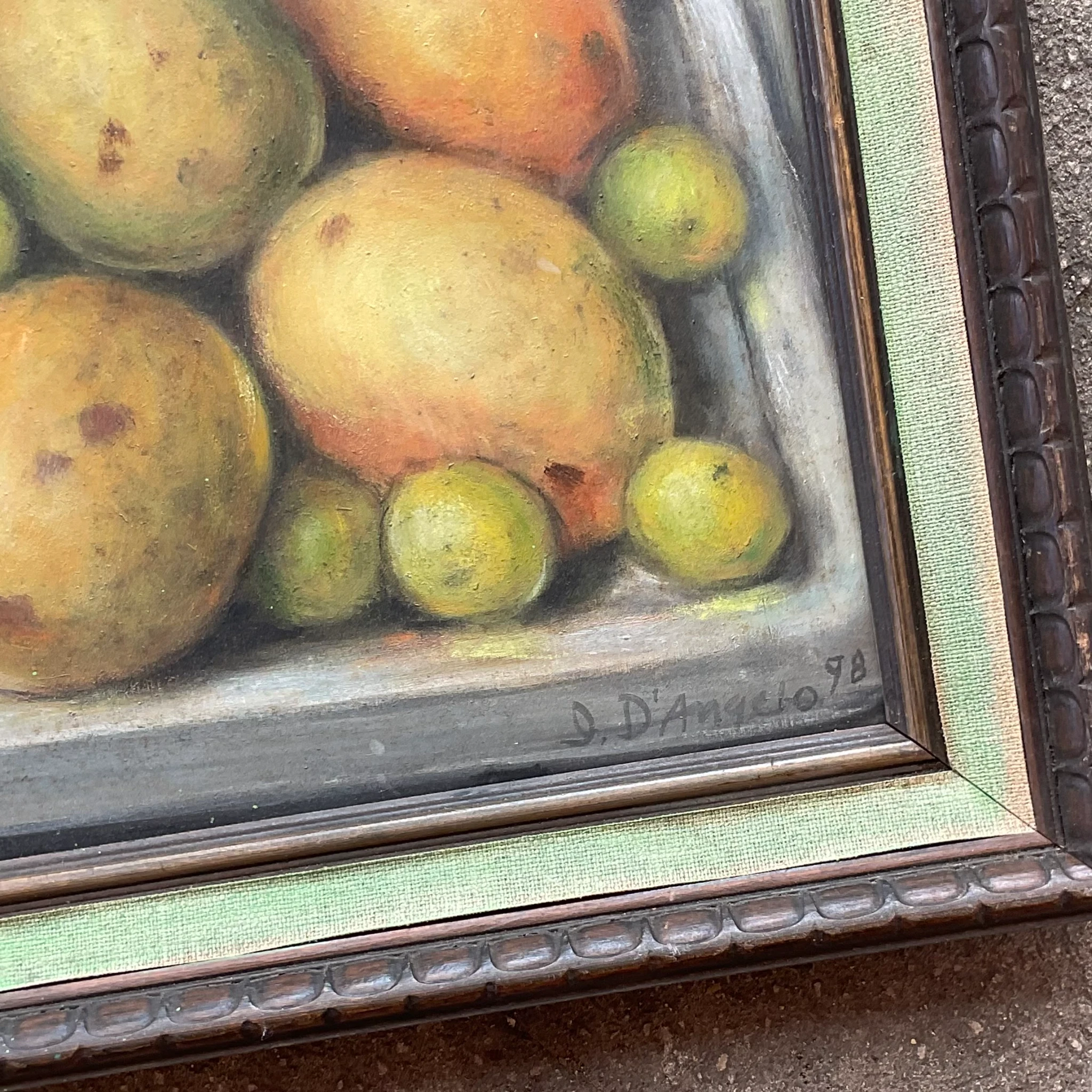 Vintage Coastal Mango Still Life Oil on Canvas Painting - Top view
