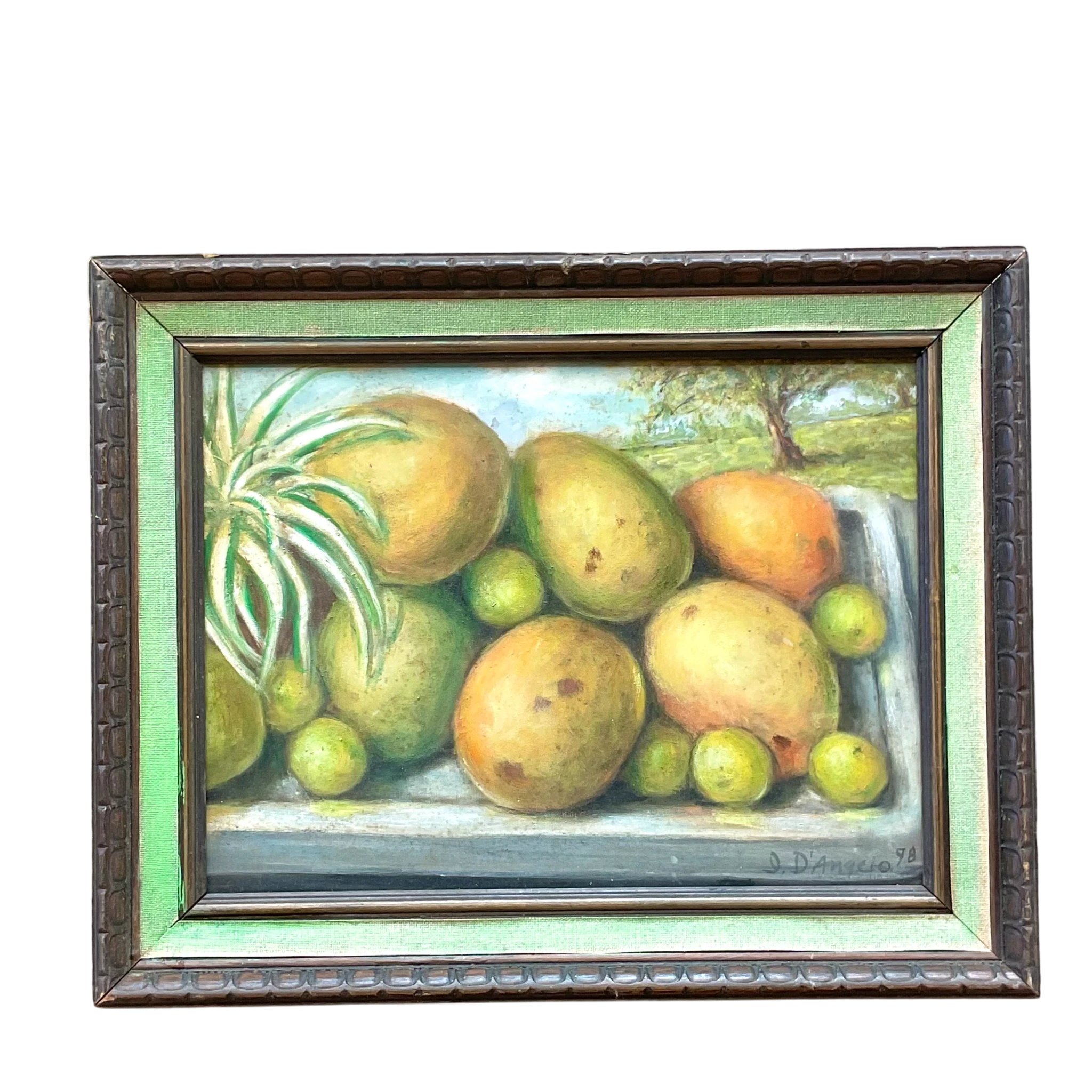 Vintage Coastal Mango Still Life Oil on Canvas Painting