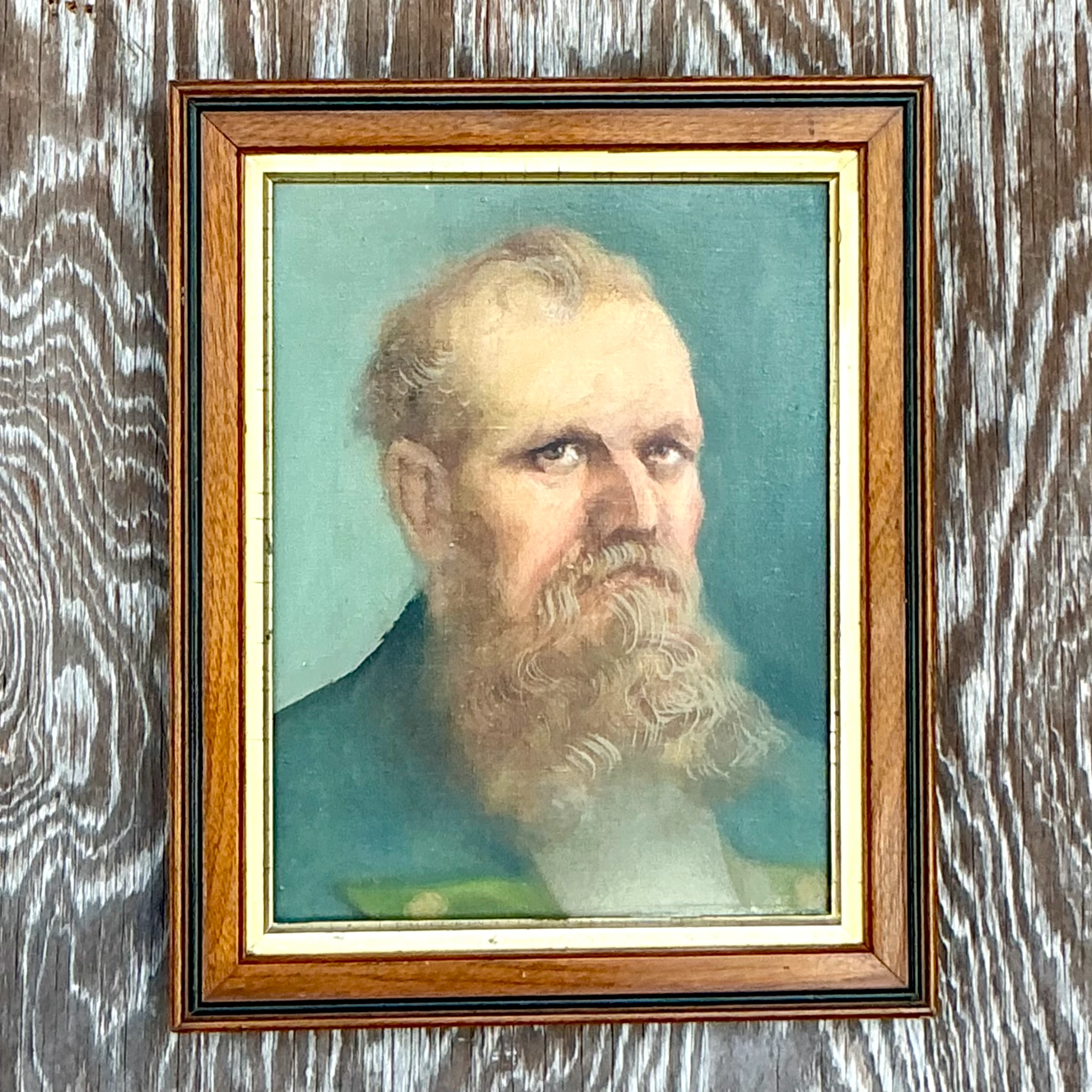Vintage Boho Original Oil Portrait on Canvas - Top view