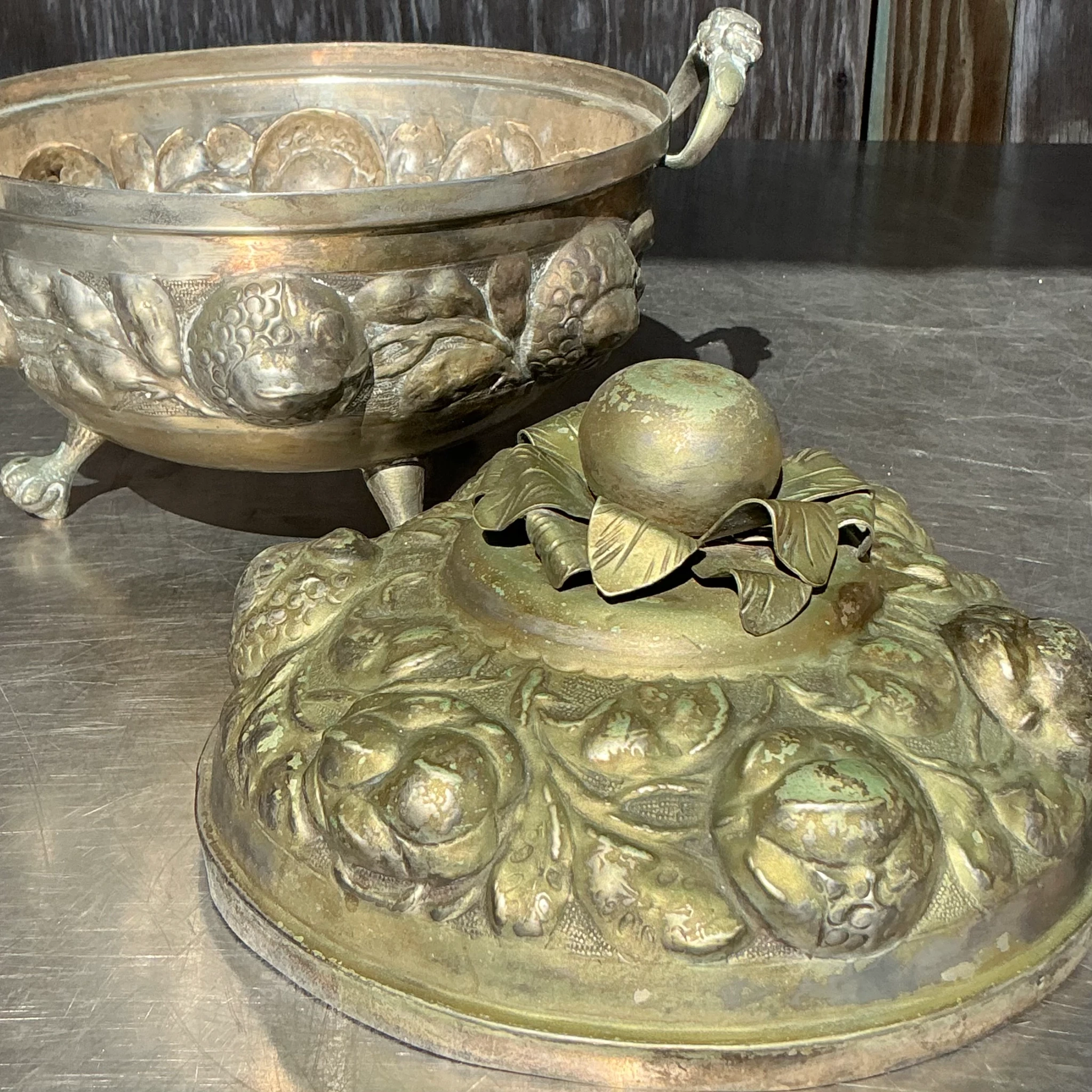 Vintage Patinated Metal Lidded Urn - Top view