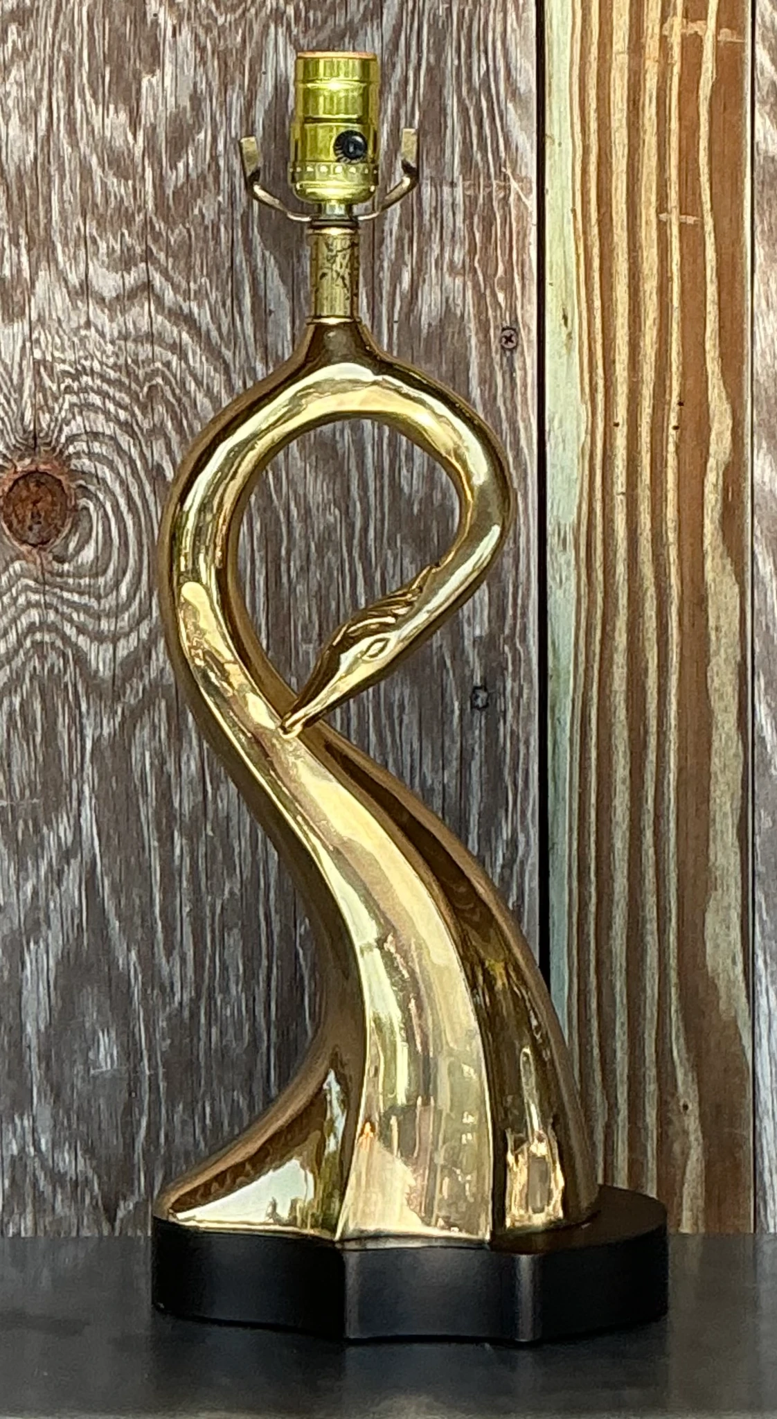 Vintage MCM Brass Swan Table Lamp - Side view