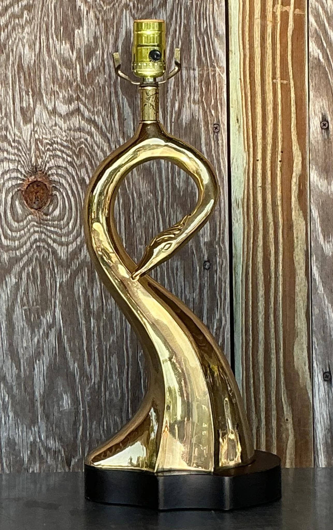 Vintage MCM Brass Swan Table Lamp - Back view