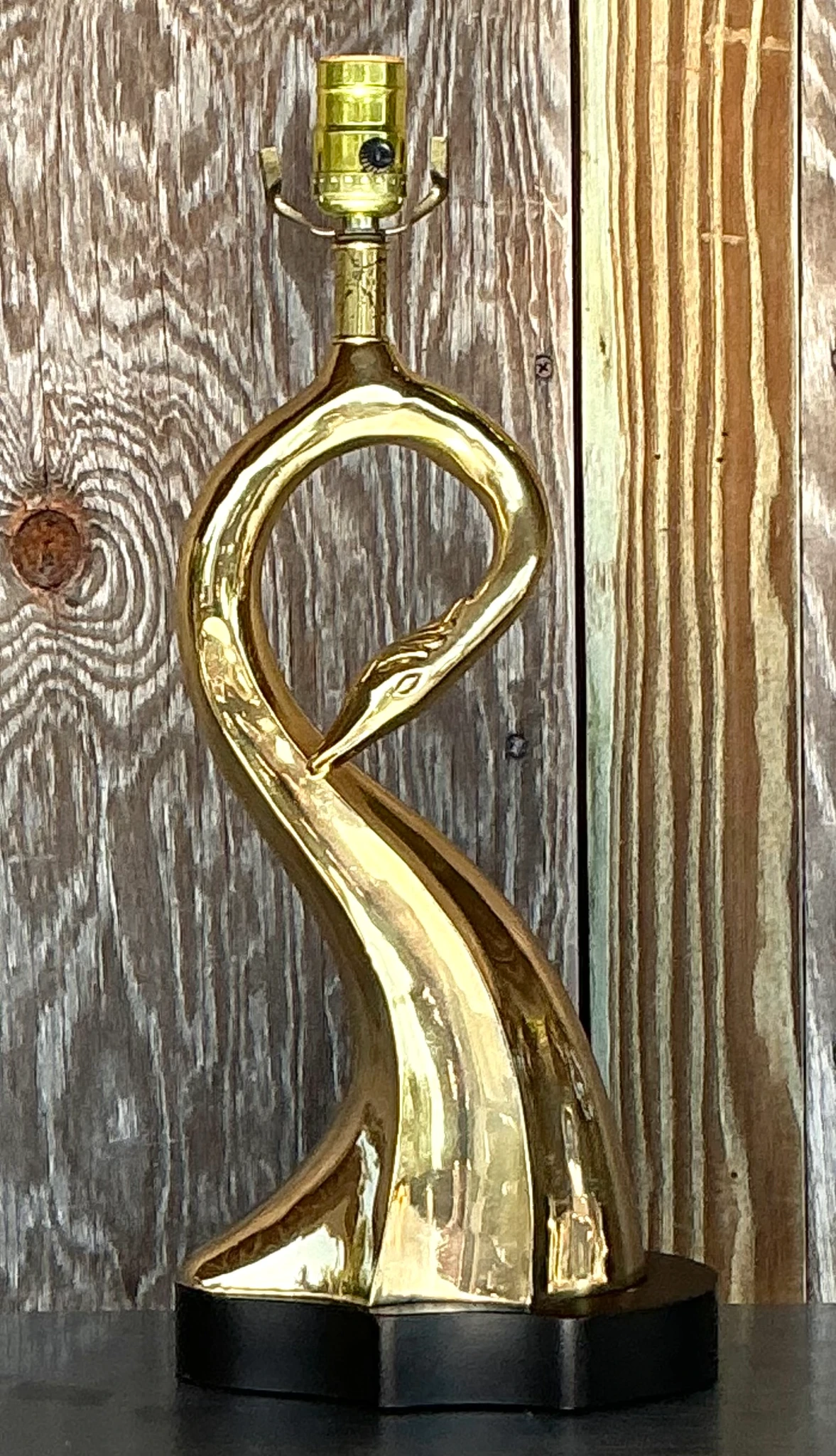 Vintage MCM Brass Swan Table Lamp - Top view