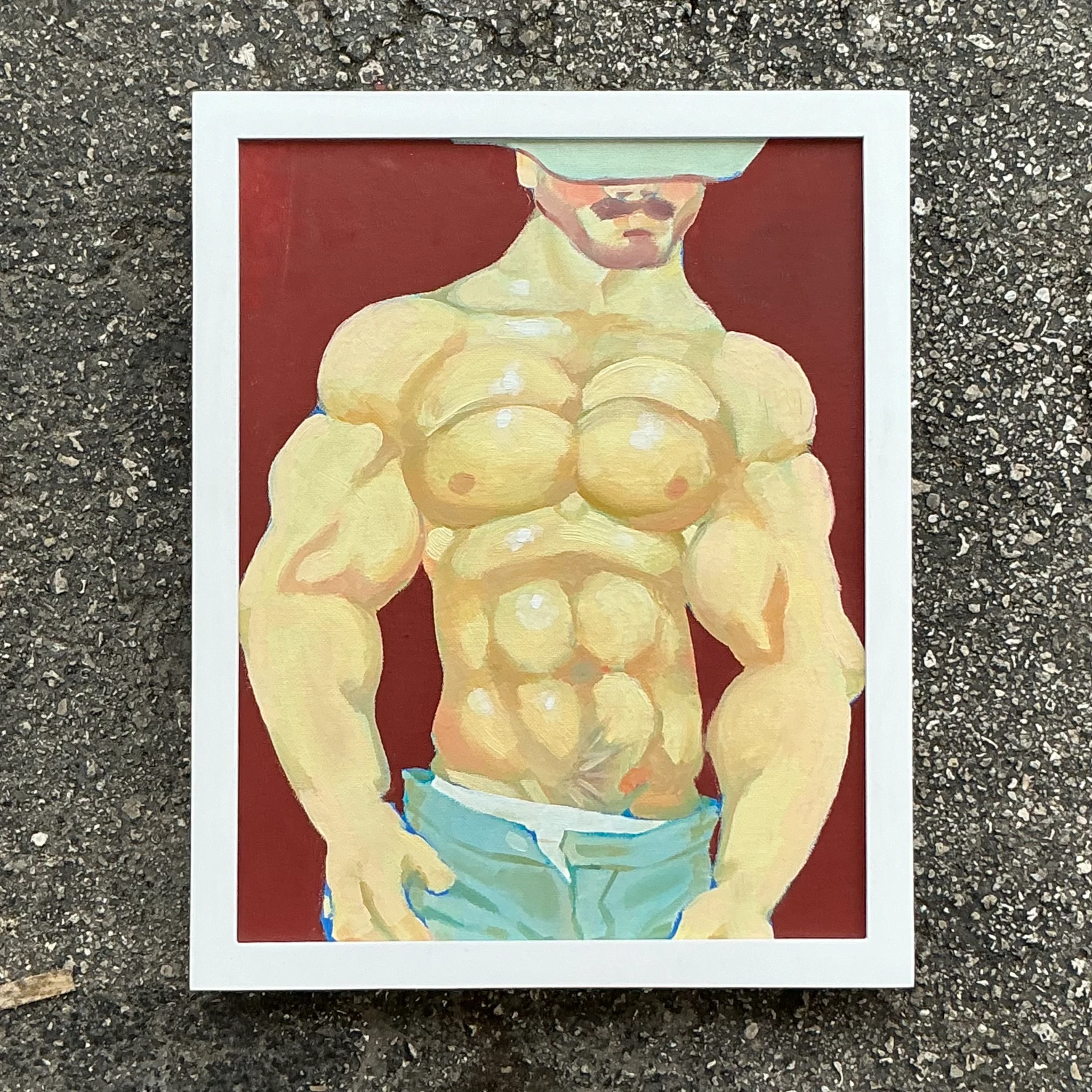 Vintage Boho Original Oil Figurative Painting on Board - Top view