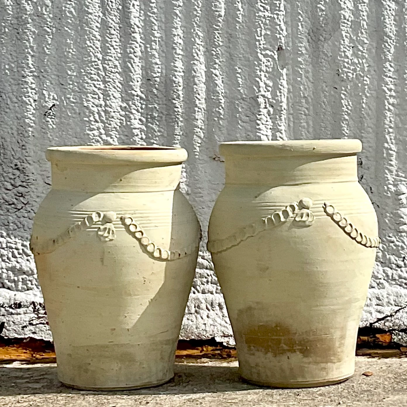 Vintage Monumental Patinated Swag Terracotta Planter- a Pair - Detail view