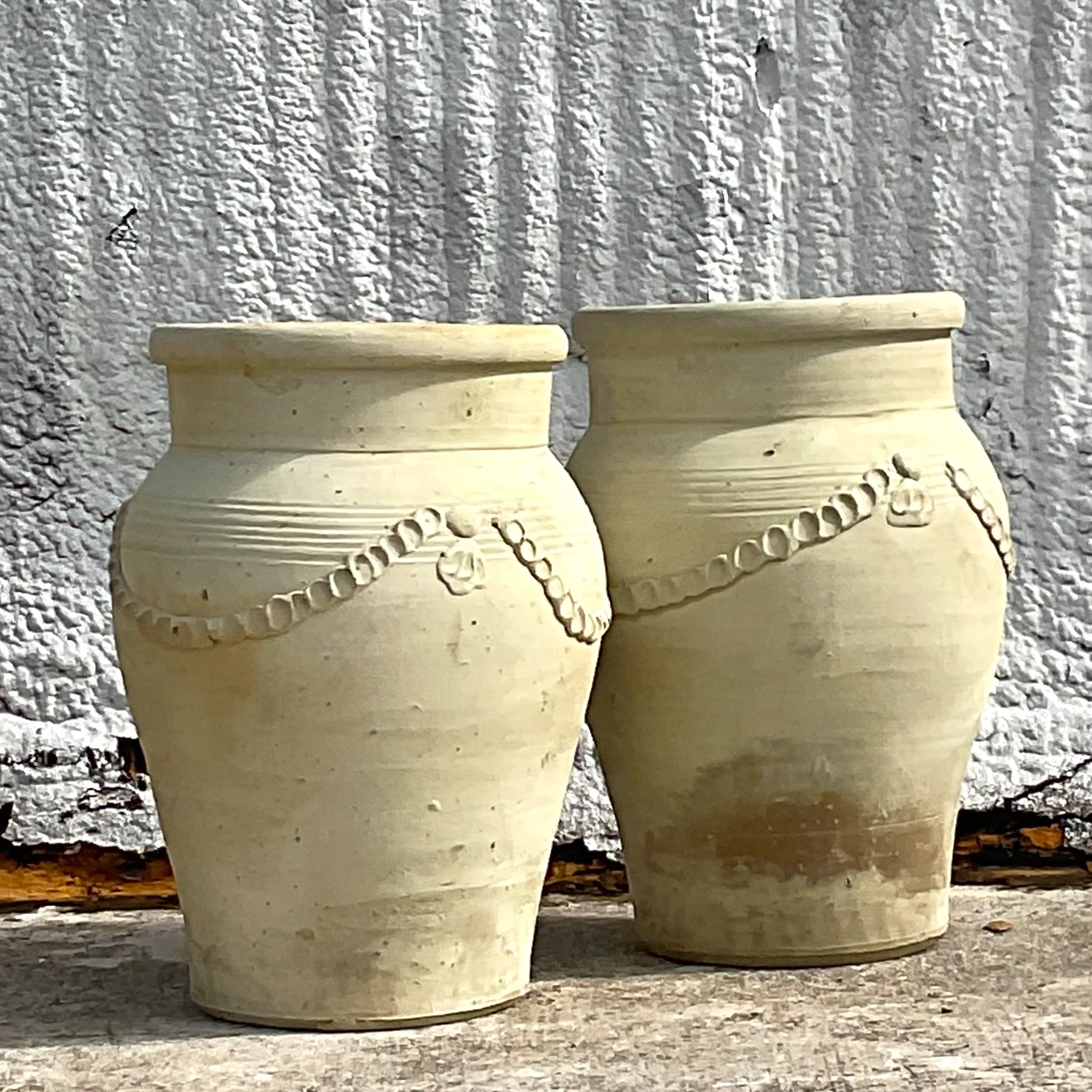 Vintage Monumental Patinated Swag Terracotta Planter- a Pair - Top view