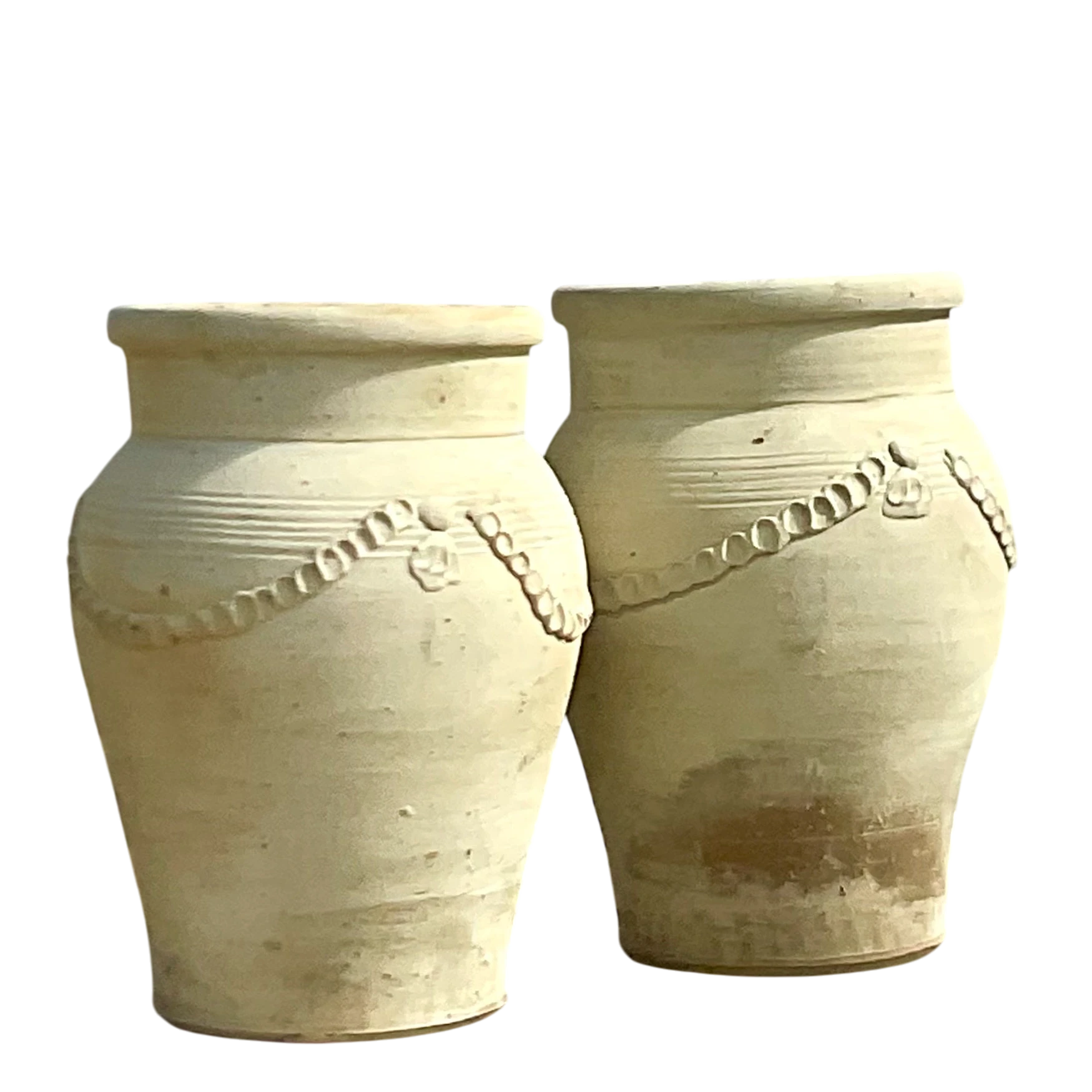 Vintage Monumental Patinated Swag Terracotta Planter- a Pair