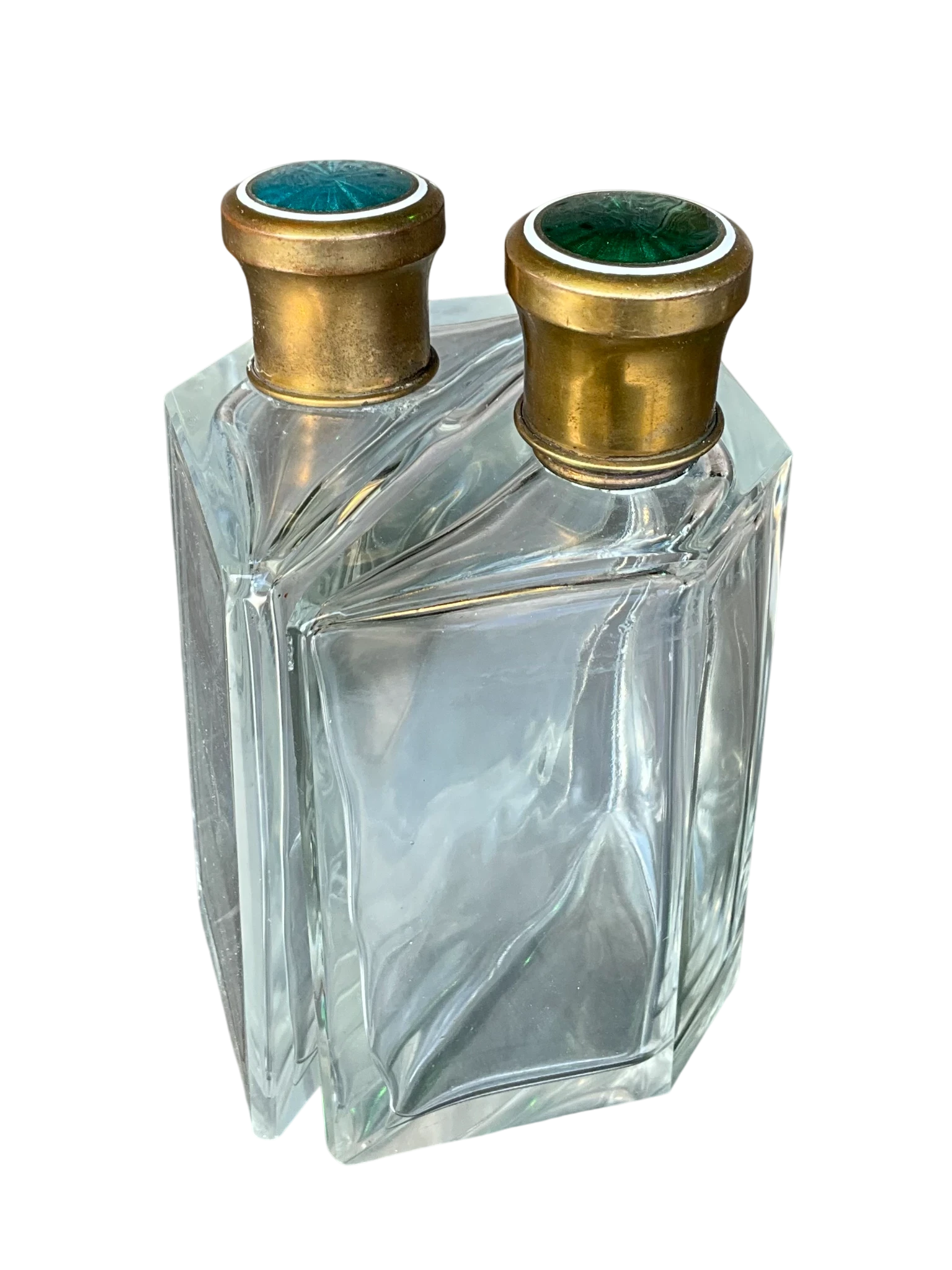 Vintage Enamel Brass Cap Flasks- a Pair