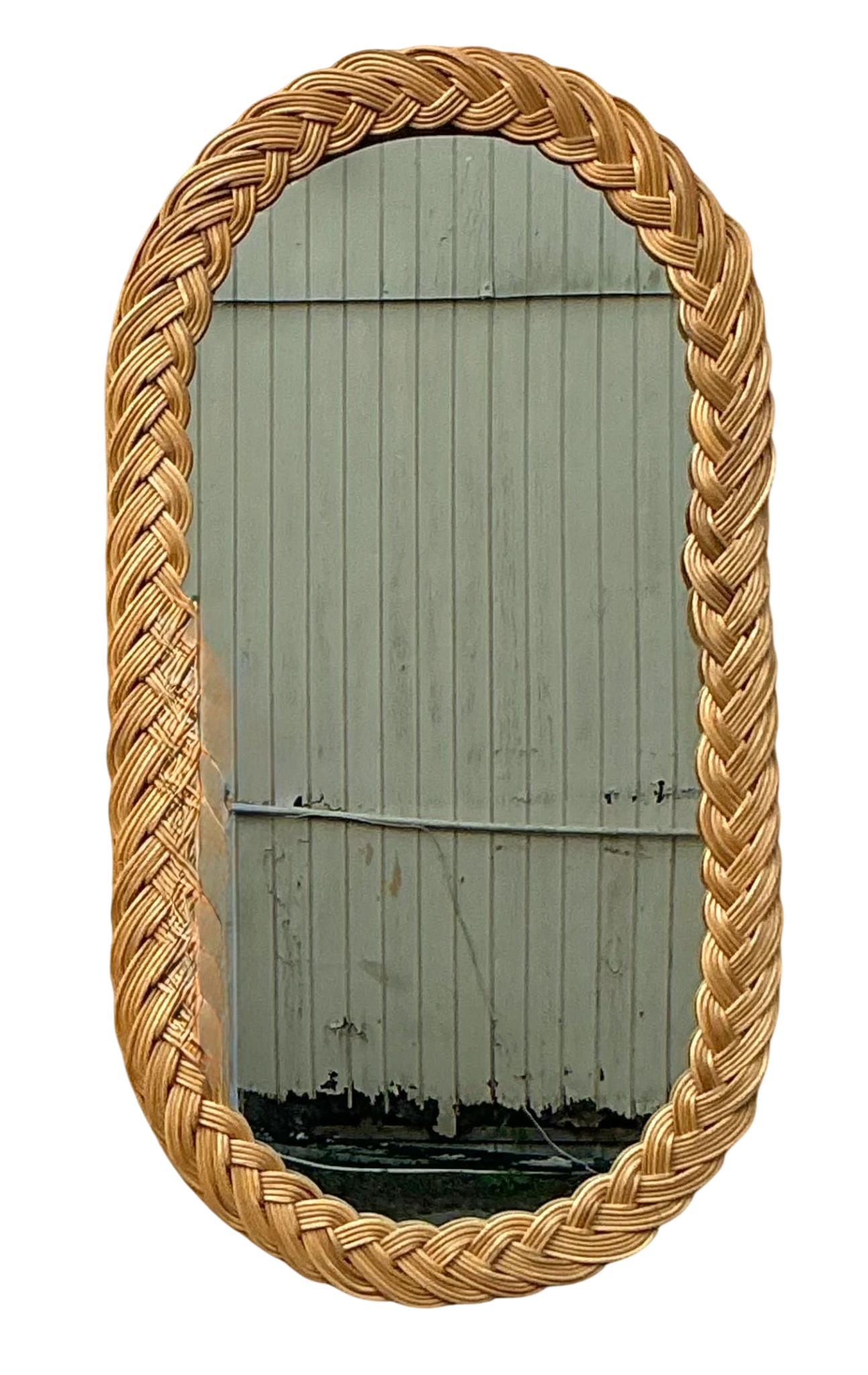 Vintage Coastal Braided Rattan Oval Mirror