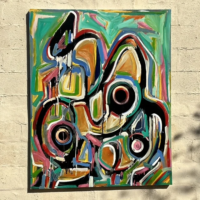Vintage Boho Abstract Terry Frid Oil On Canvas  - Detail view