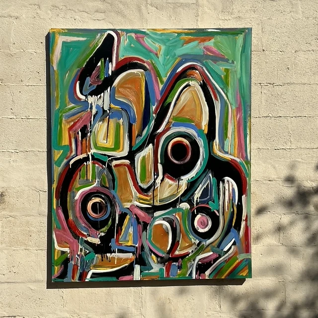 Vintage Boho Abstract Terry Frid Oil On Canvas  - Back view