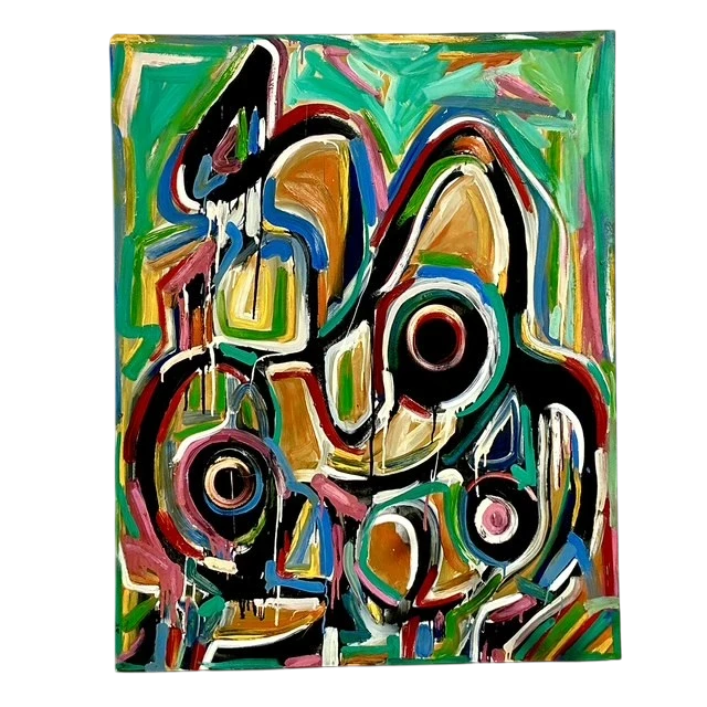 Vintage Boho Abstract Terry Frid Oil On Canvas 