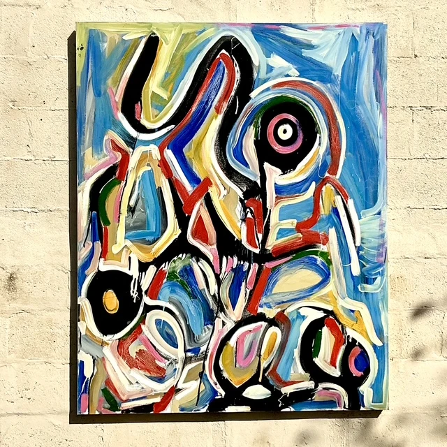 Vintage Boho Monumental Abstract Oil on Canvas - Detail view