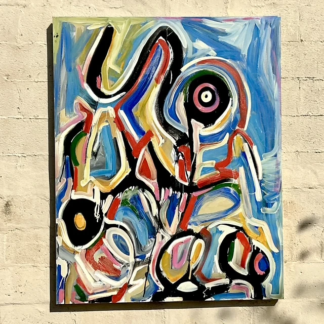 Vintage Boho Monumental Abstract Oil on Canvas - Side view