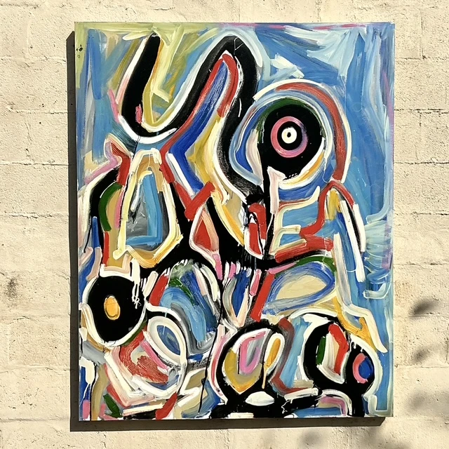 Vintage Boho Monumental Abstract Oil on Canvas - Back view