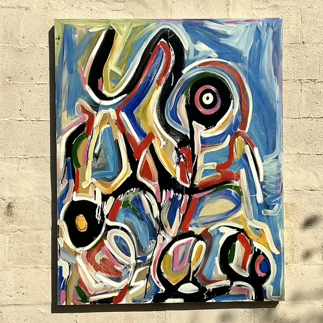 Vintage Boho Monumental Abstract Oil on Canvas - Top view