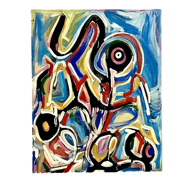 Vintage Boho Monumental Abstract Oil on Canvas