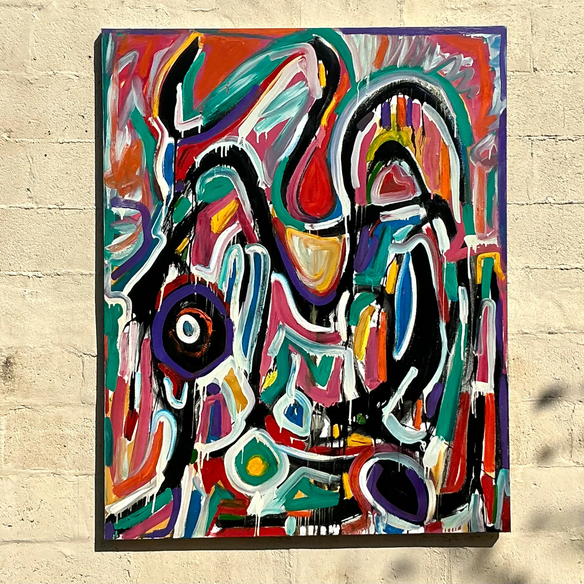 Vintage Boho Monumental Abstract Oil on Canvas - Detail view