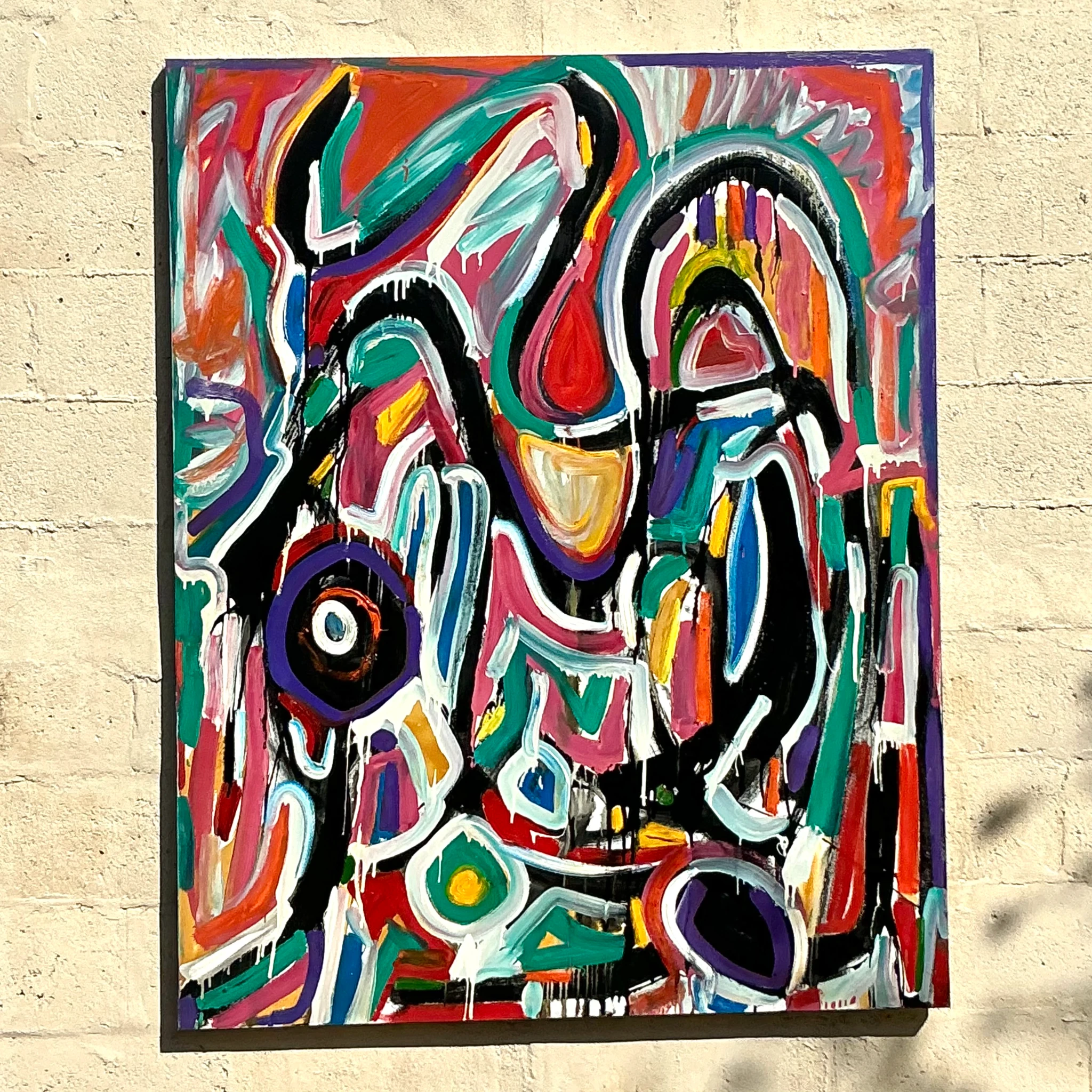 Vintage Boho Monumental Abstract Oil on Canvas - Side view