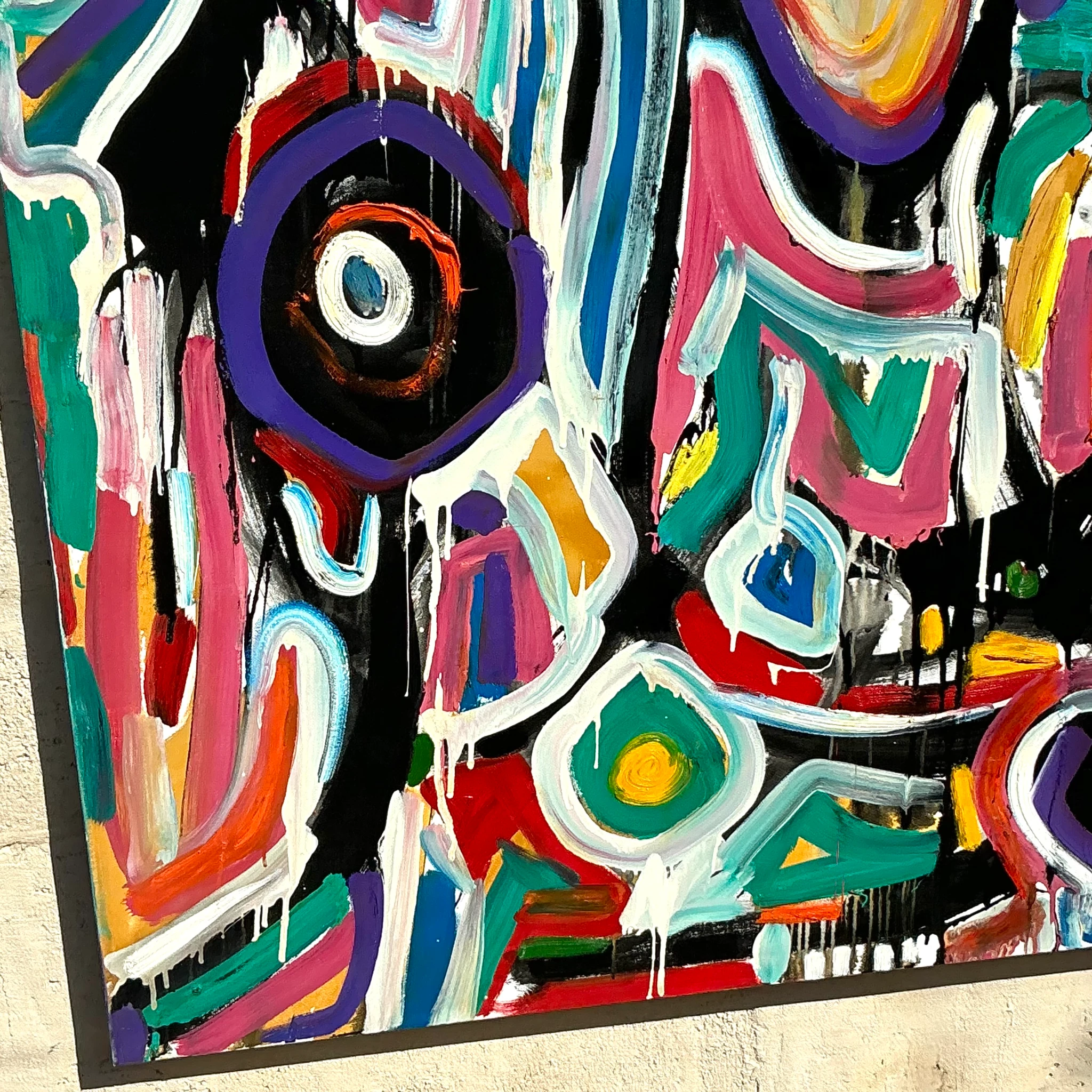 Vintage Boho Monumental Abstract Oil on Canvas - Back view