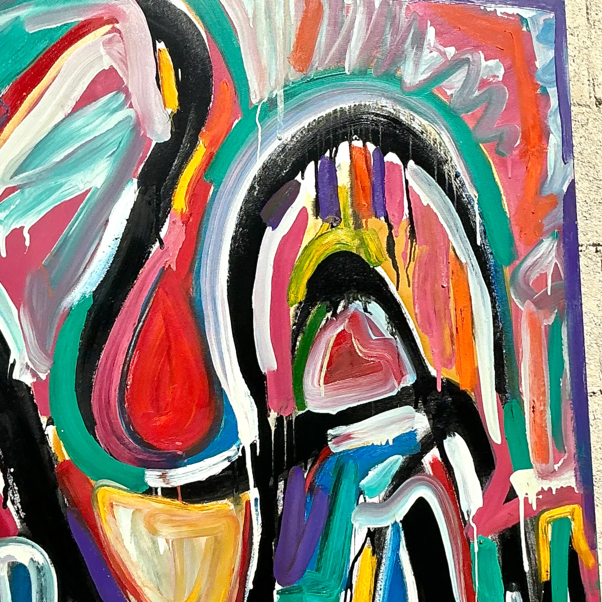 Vintage Boho Monumental Abstract Oil on Canvas - Top view