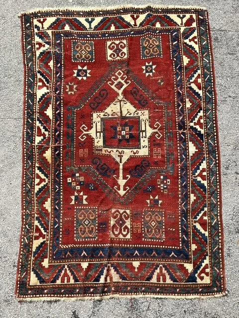 Vintage Boho Woven Wool Rug - Side view