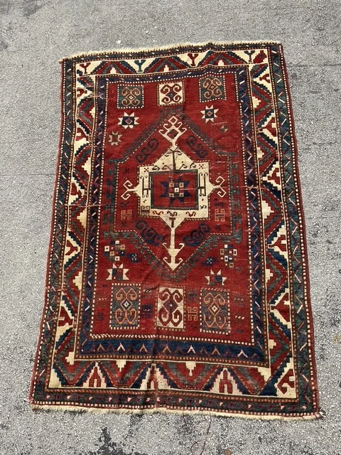 Vintage Boho Woven Wool Rug - Back view
