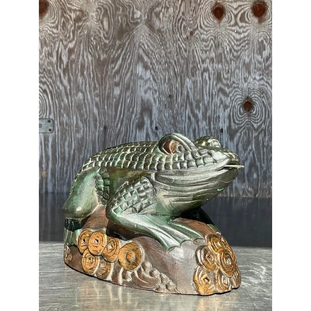 Vintage Boho Hand Carved Frog - Detail view