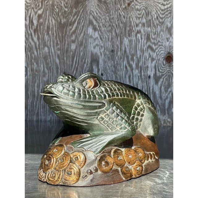 Vintage Boho Hand Carved Frog - Side view