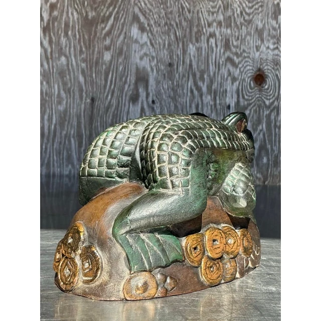 Vintage Boho Hand Carved Frog - Back view