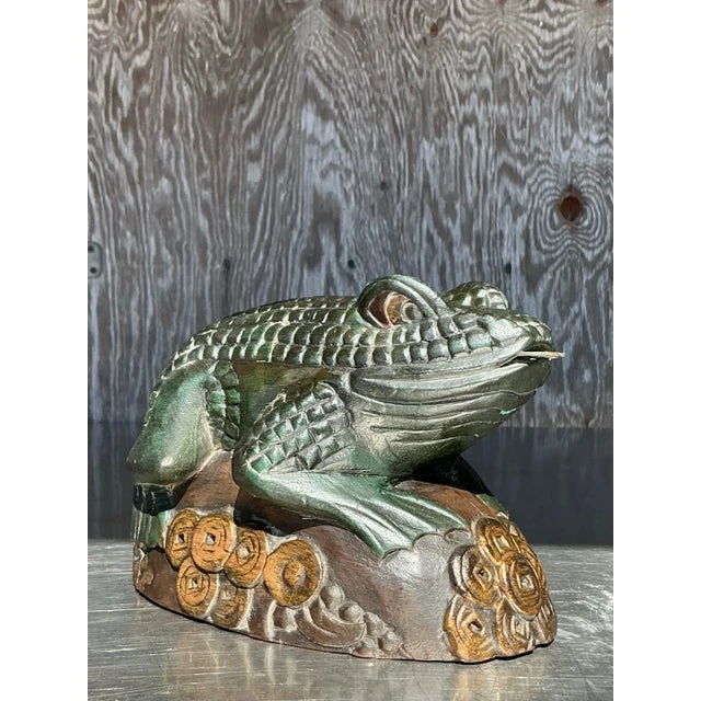 Vintage Boho Hand Carved Frog - Top view