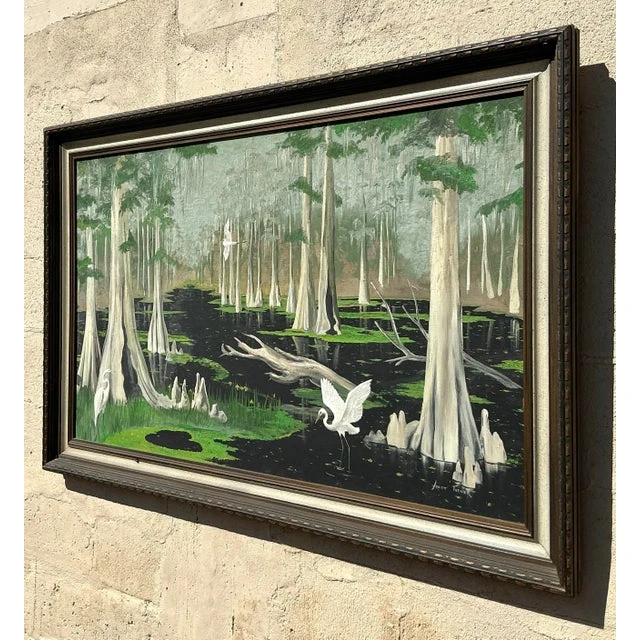 Vintage Boho Original Everglades Oil Landscape on Canvas - Side view