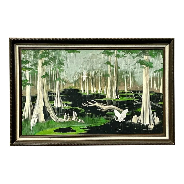 Vintage Boho Original Everglades Oil Landscape on Canvas