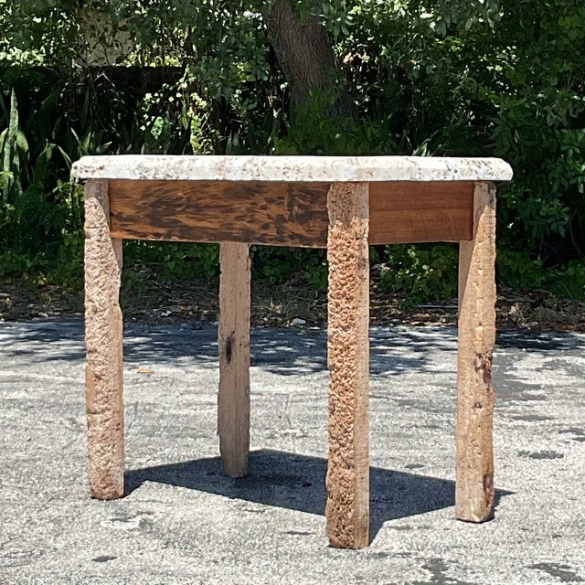 Vintage Coastal Florida Keys Petrified Wood Table with Coquina Stone Slab Top - Top view