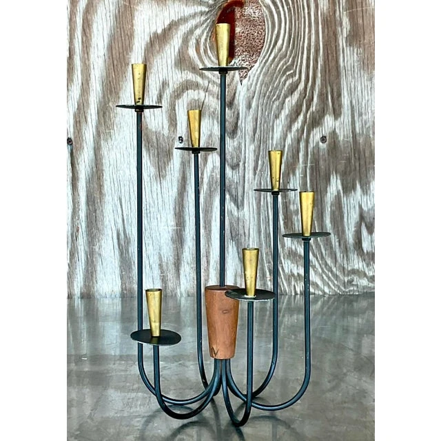 Vintage MCM Wood and Metal Candelabra - Side view