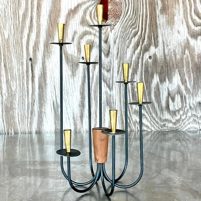 Vintage MCM Wood and Metal Candelabra - Back view