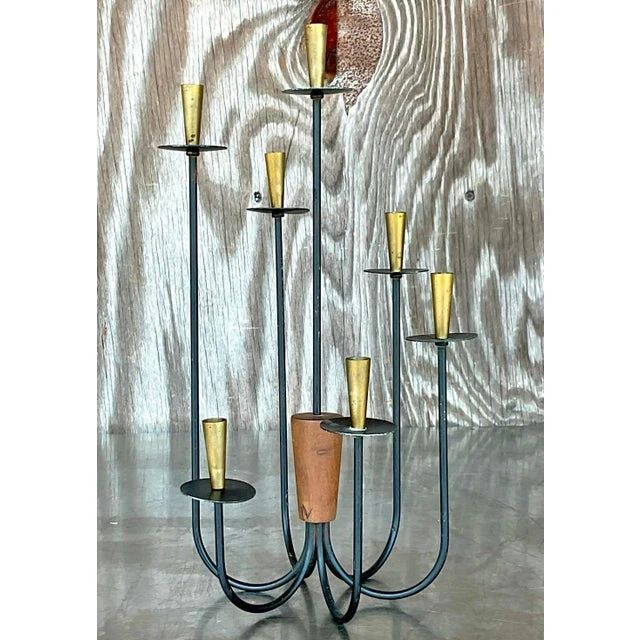 Vintage MCM Wood and Metal Candelabra - Top view