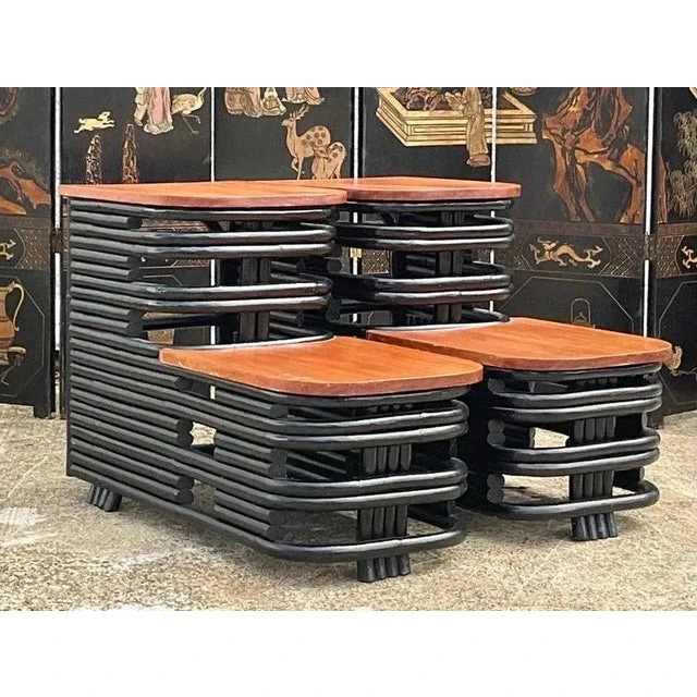 Mid 20th Century After Paul Frankl Painted Rattan End Tables -A Pair - Back view