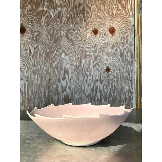 Vintage Boho Glazed Ceramic Layered Pottery Bowl - Back view