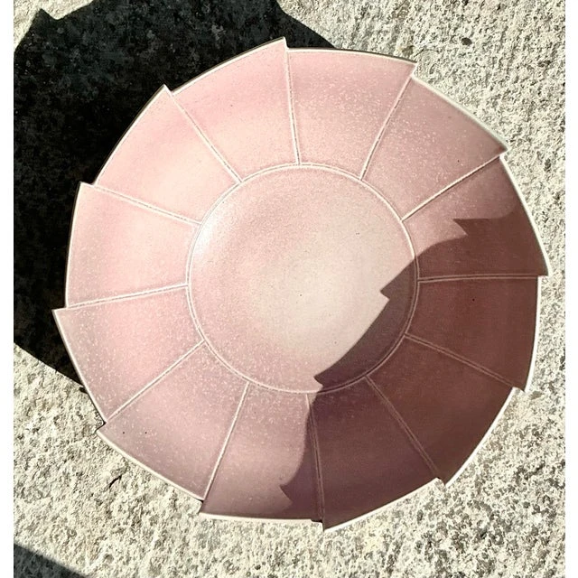 Vintage Boho Glazed Ceramic Layered Pottery Bowl - Side view