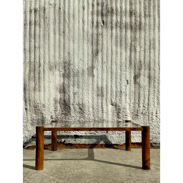 Vintage Boho Italian Burl Olive Wood Coffee Table - Side view