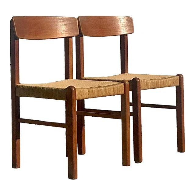 Vintage Mid-Century Modern Woven Rope Dining Chairs - Set of 2