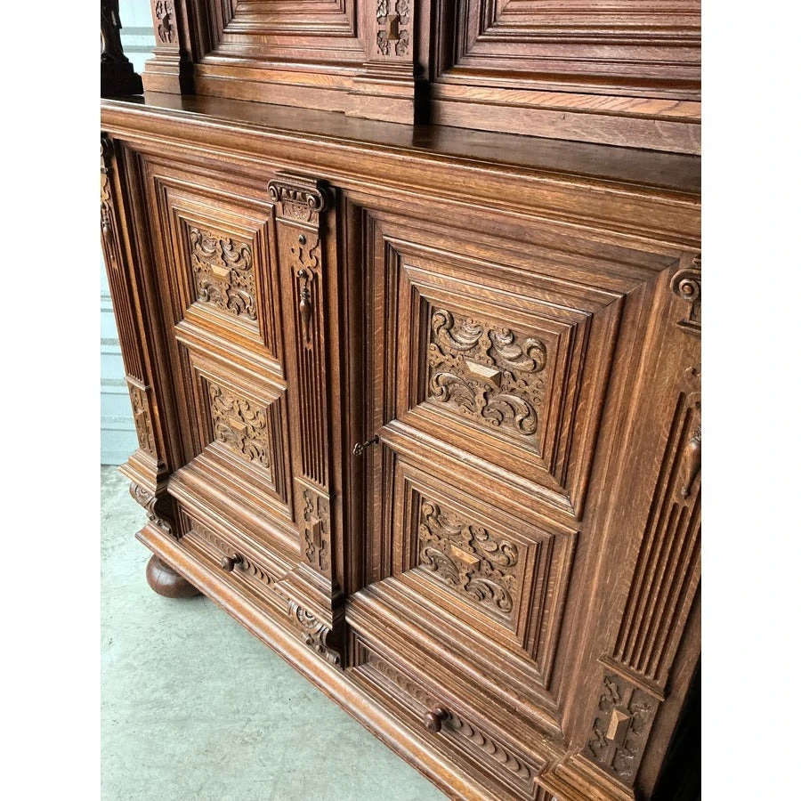 Vintage Boho Hand Carved Dutch Cabinet - Side view