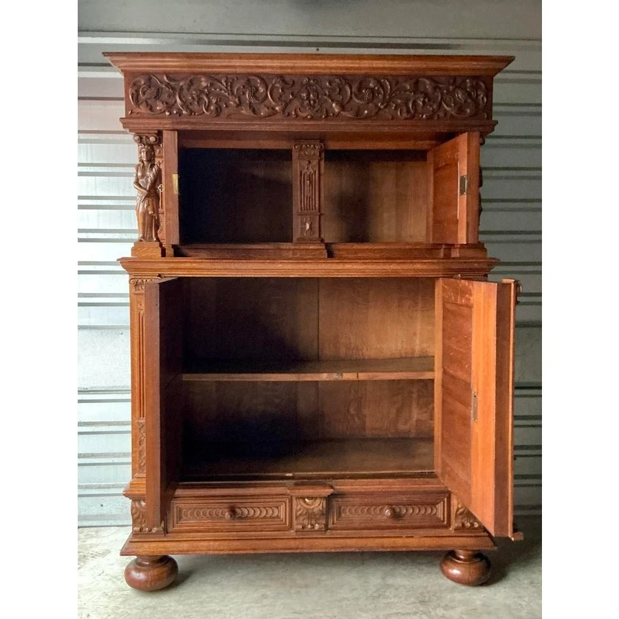 Vintage Boho Hand Carved Dutch Cabinet - Back view